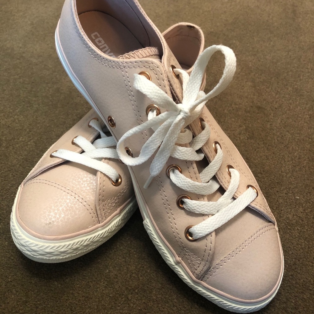 Blush pink converse shoes with rose gold detail